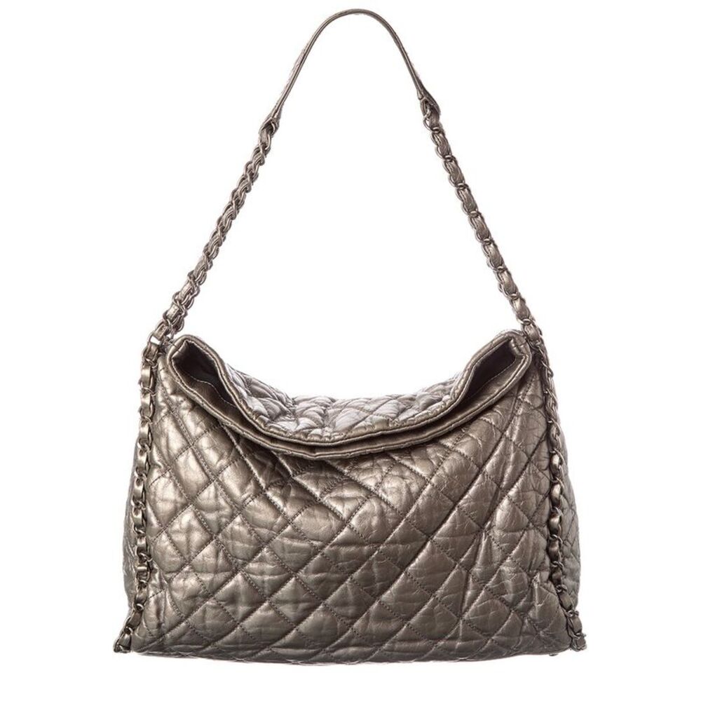 Chanel Gray/Silver Quilted Leather Medium Chain Me Hobo (Authentic Pre-Loved)